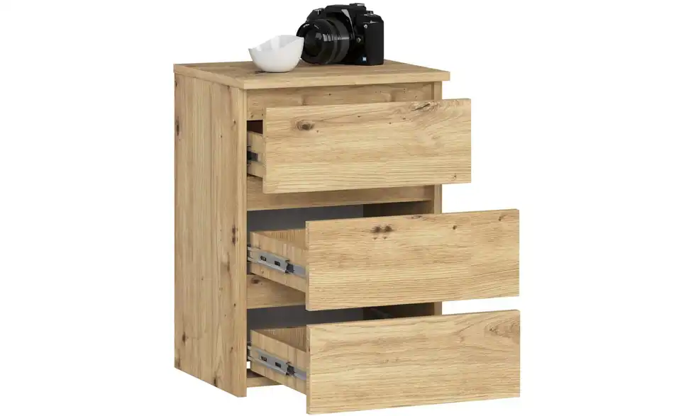 Nachttisch Carlo mit 3 Schubladen, geöffnet