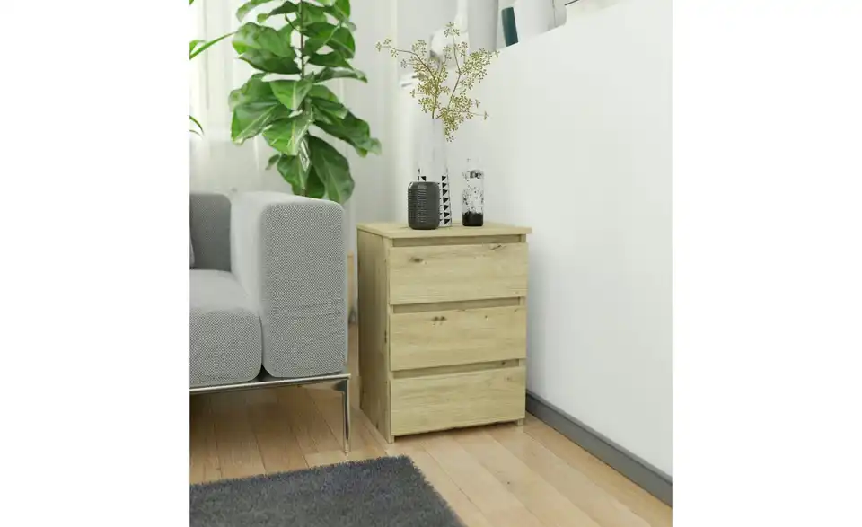 Nachttisch Carlo mit 3 Schubladen, in Wohnsituation