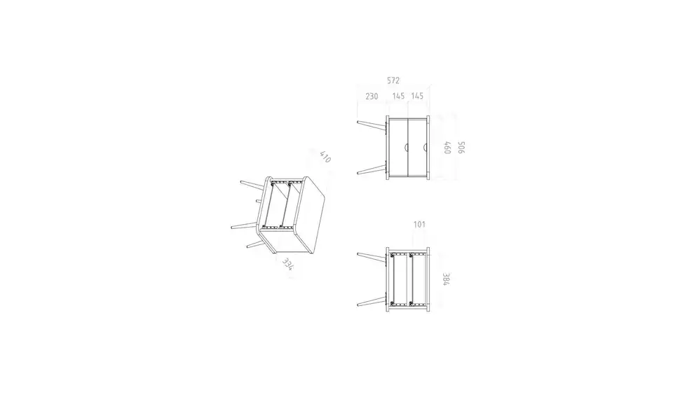 Nachttisch mit 2 Schüben, Bemaßung