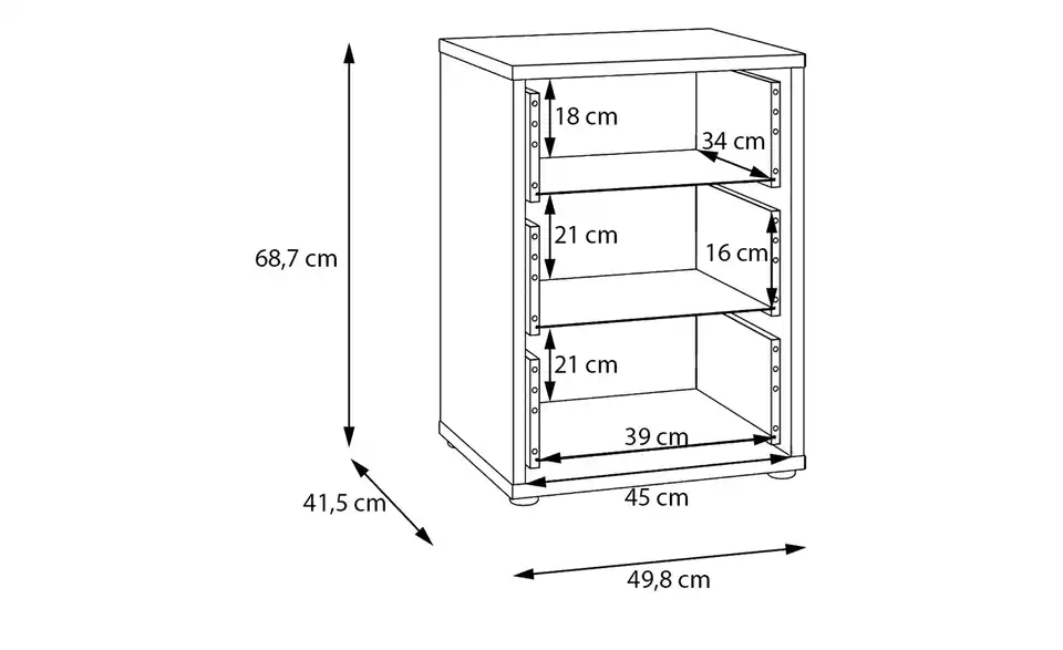 Nachtkommode Bolognano, Bemaßung