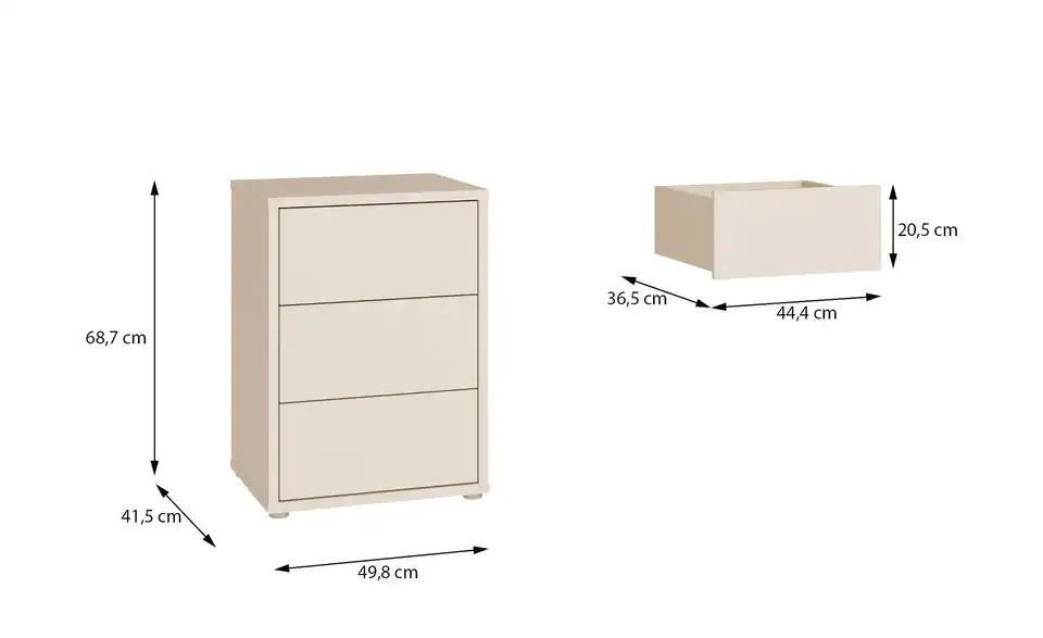 Nachtkommode Bolognano, Bemaßung