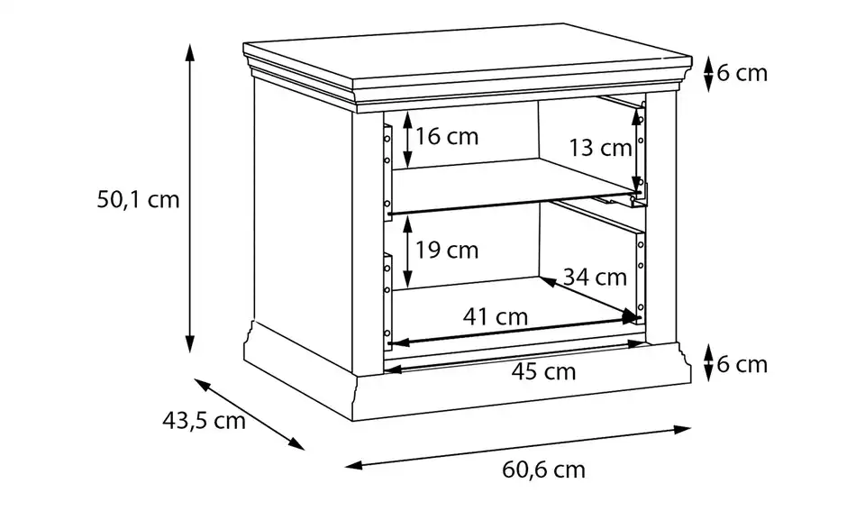 Nachtkommode Countryside, Bemaßung