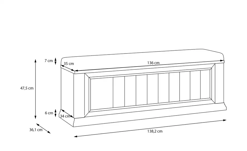 Bettbank Countryside mit Stauraum, Bemaßung