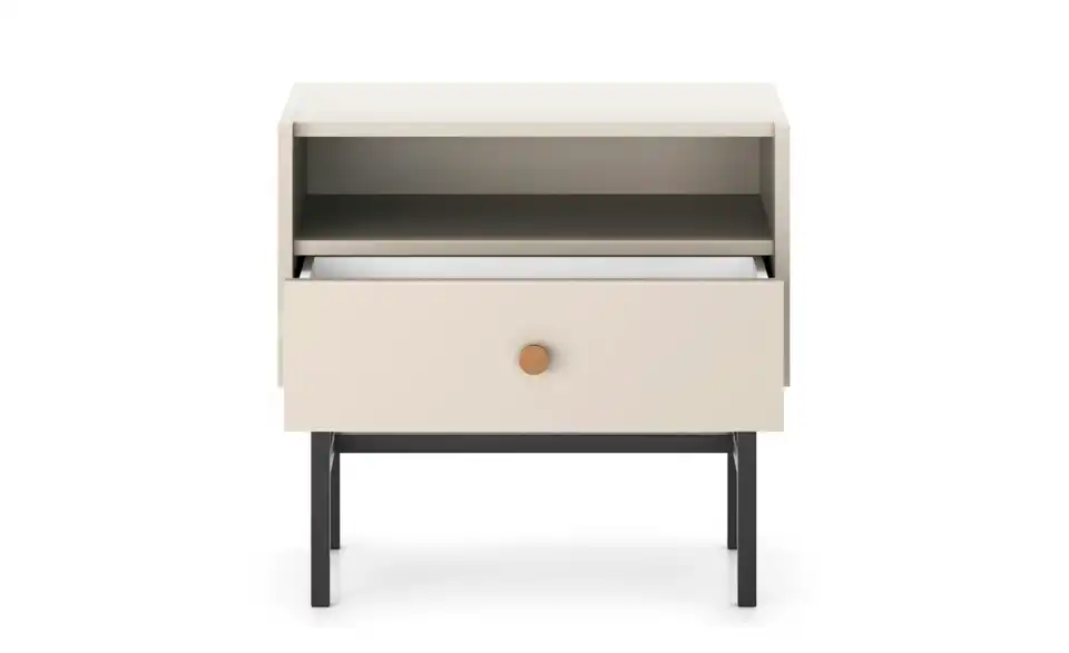 Selsey Nachtkommode Divenos mit schwarzem Kufengestell, geöffnet