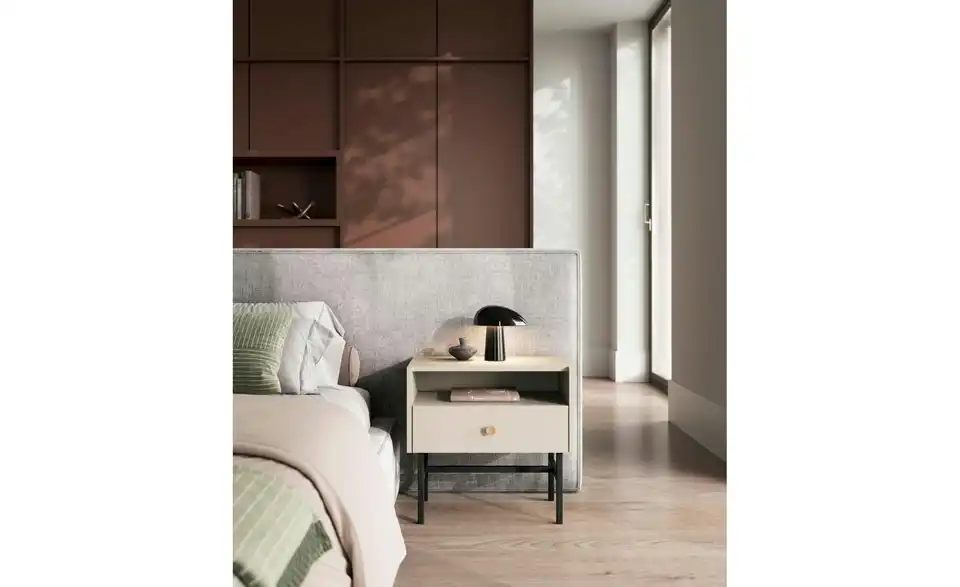 Selsey Nachtkommode Divenos mit schwarzem Kufengestell, in Wohnsituation