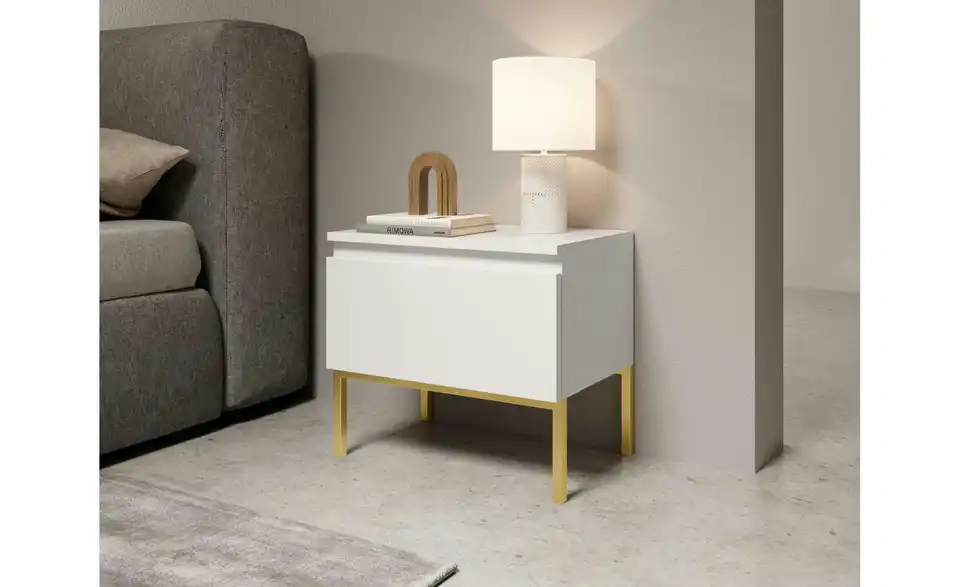 Selsey Nachtkommode Bemmi mit goldenem Kufengestell, in Wohnsituation