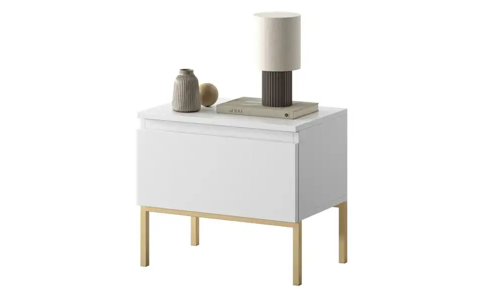 Selsey Nachtkommode Bemmi mit goldenem Kufengestell, in Wohnsituation