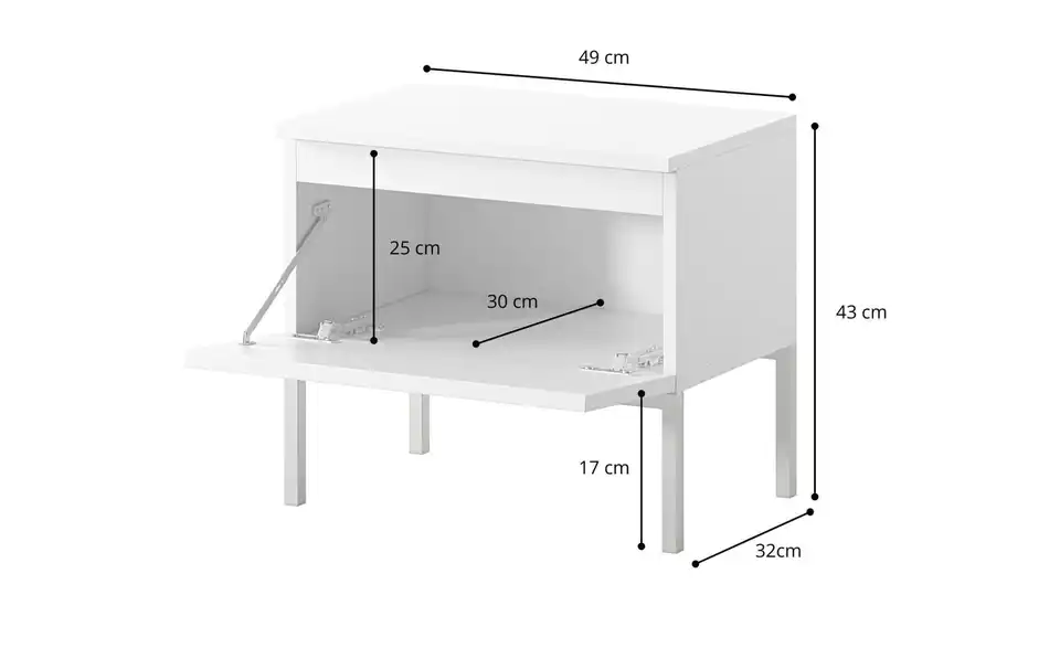 Selsey Nachtkommode Bemmi mit goldenem Kufengestell, Bemaßung