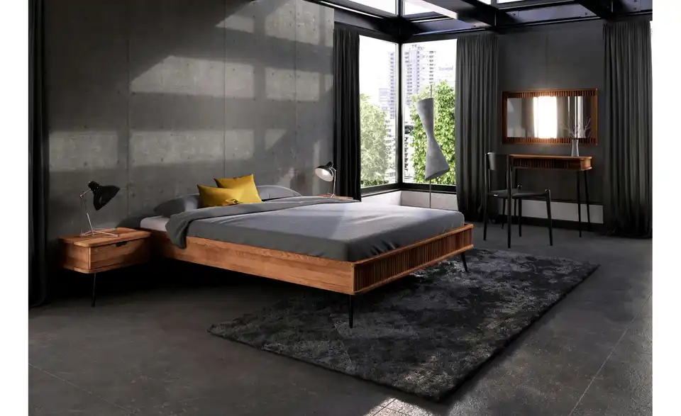 Massivholzbett Nico ohne Kopfteil, in Wohnsituation