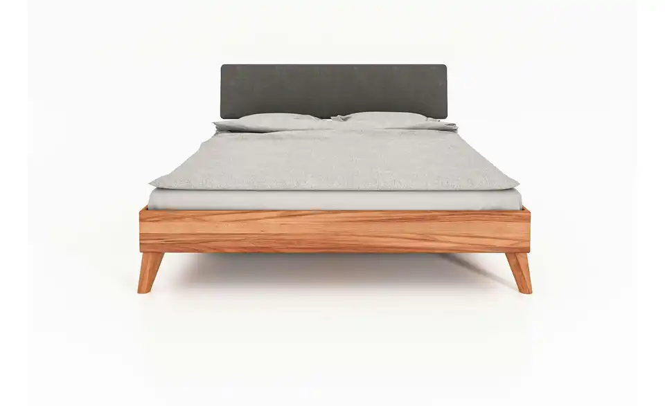 Massivholzbett Albert mit gepolstertem Kopfteil, Frontansicht