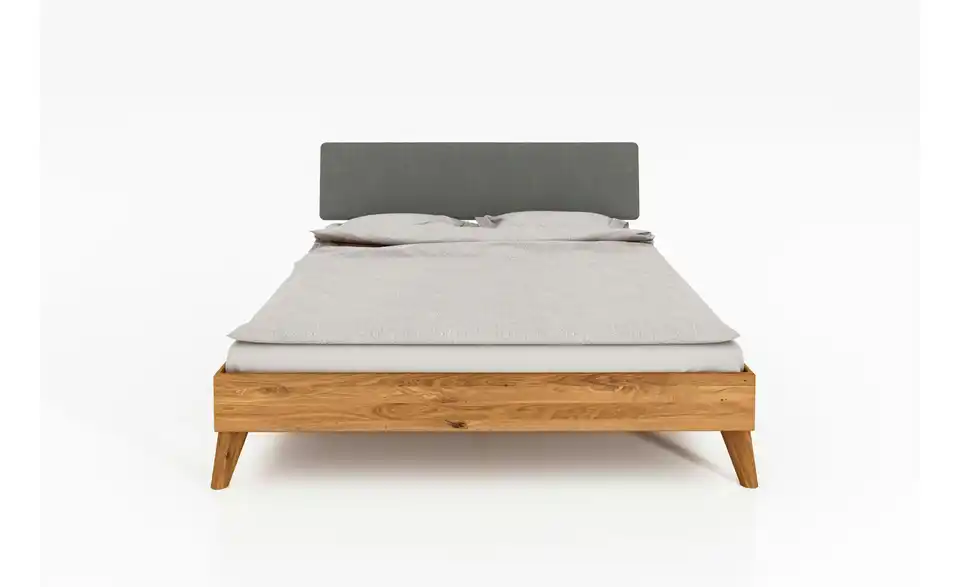 Massivholzbett Albert mit gepolstertem Kopfteil, Frontansicht