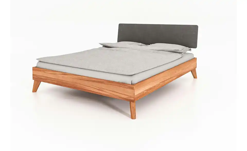 Massivholzbett Albert mit gepolstertem Kopfteil, Perspektive