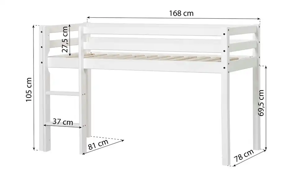 Hoppekids Hochbett Eco Dream, Bemaßung