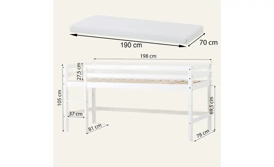 Hoppekids Hochbett Eco Dream, Bemaßung