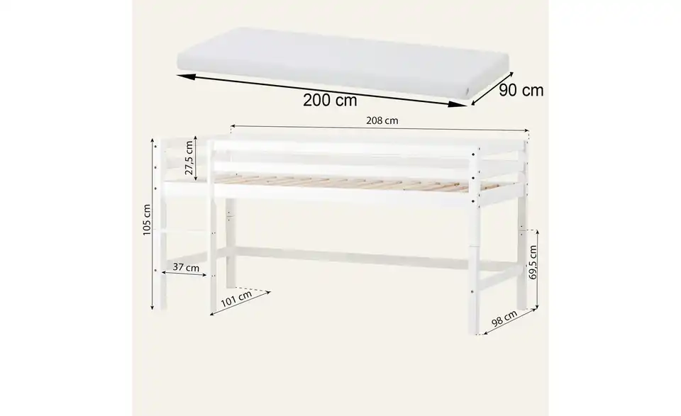 Hoppekids Hochbett Eco Dream, Bemaßung