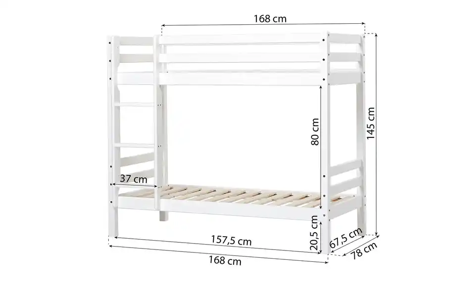 Hoppekids Etagenbett Eco Dream, Bemaßung