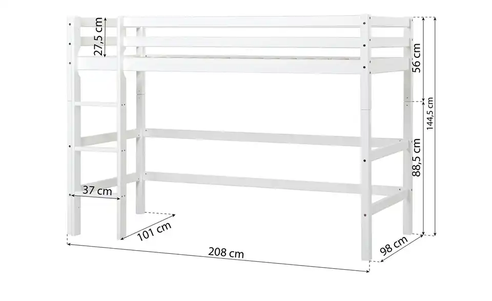 Hoppekids Hochbett Eco Dream, Bemaßung