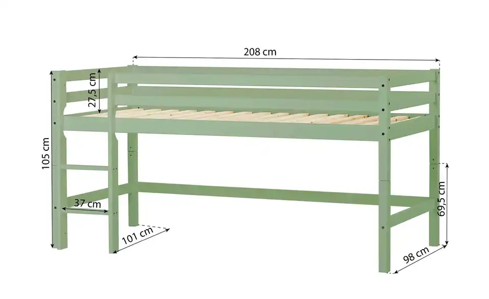 Hoppekids Hochbett Eco Dream, Bemaßung