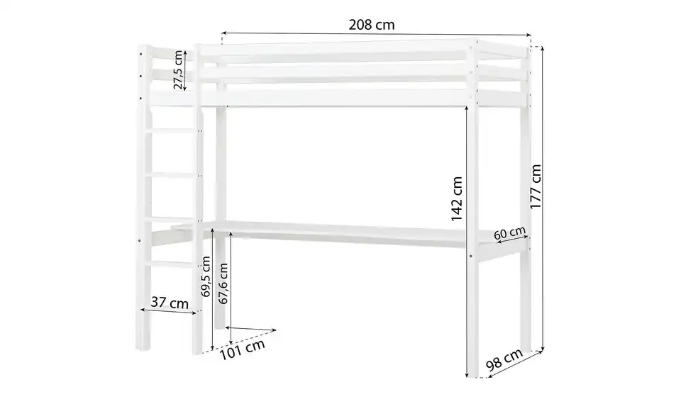 Hoppekids Hochbett Eco Dream, Bemaßung