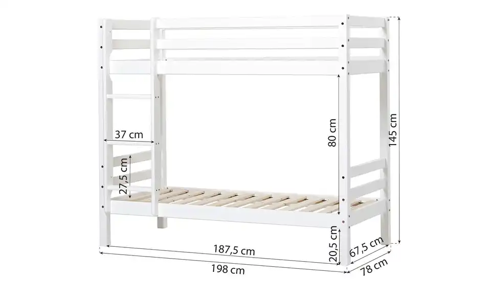 Hoppekids Etagenbett Eco Dream, Bemaßung