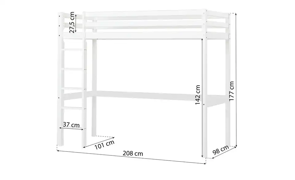 Hoppekids Hochbett Eco Dream, Bemaßung