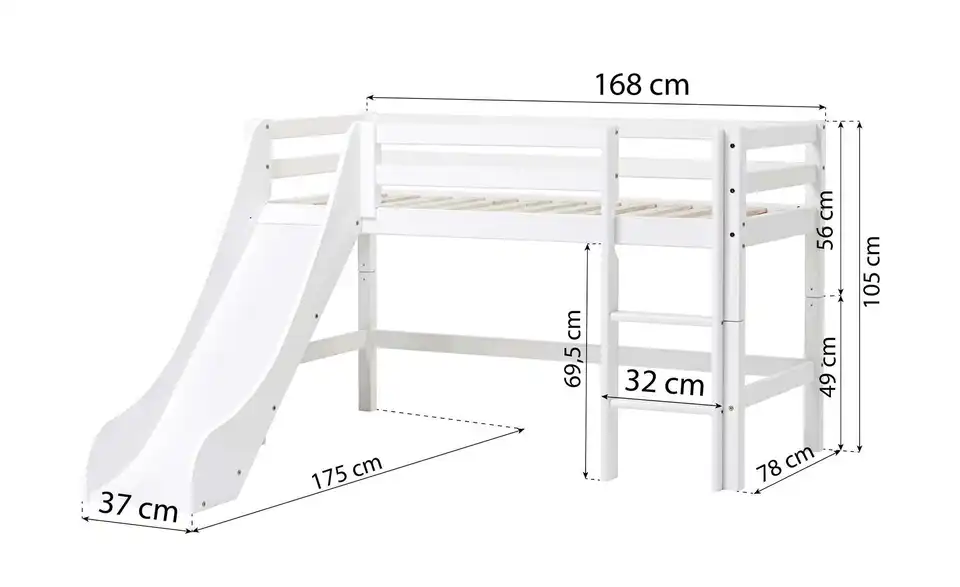 Hoppekids Hochbett Eco Dream, Bemaßung