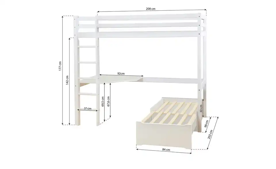 Hoppekids Hochbett Eco Dream, Bemaßung