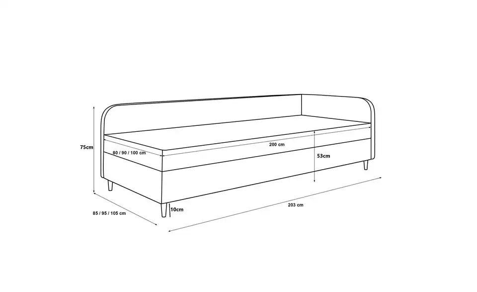 Polsterbett, Bemaßung