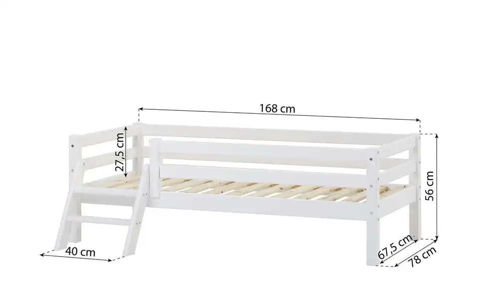 Hoppekids Juniorbett mit Rausfallschutz Eco Dream, Bemaßung