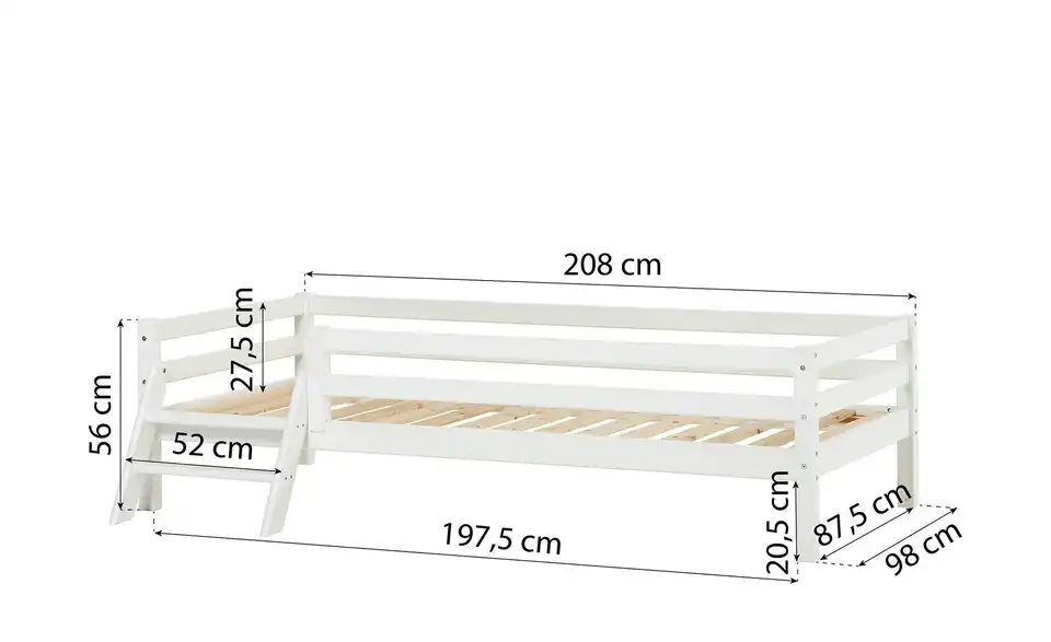 Hoppekids Juniorbett mit Rausfallschutz Eco Dream, Bemaßung