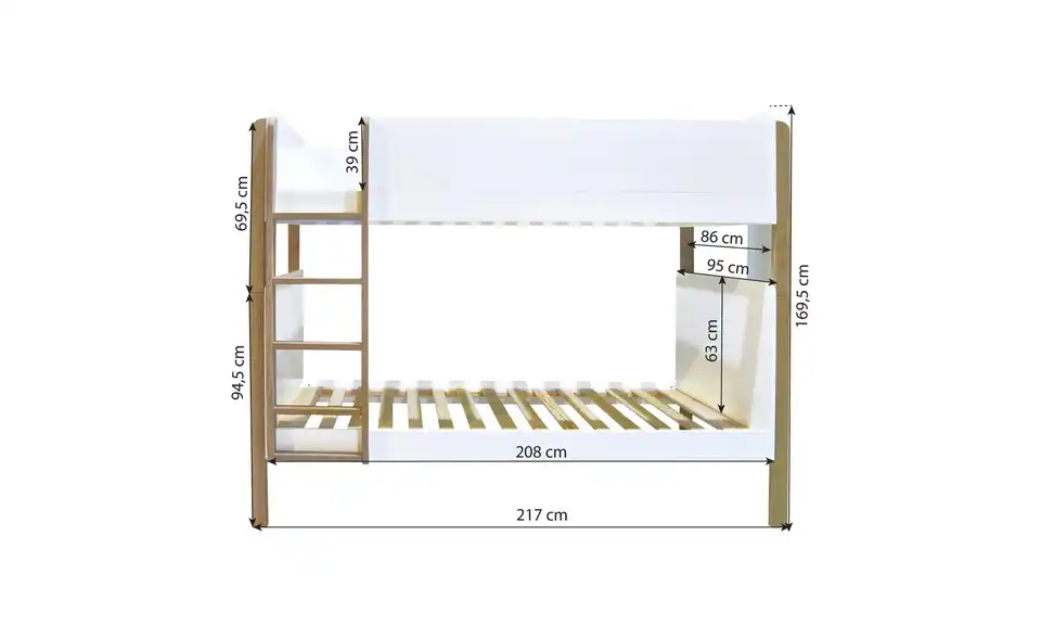 Hoppekids Etagenbett Blend, Bemaßung