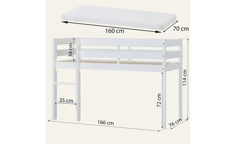 Hoppekids Halbhochbett, Bemaßung