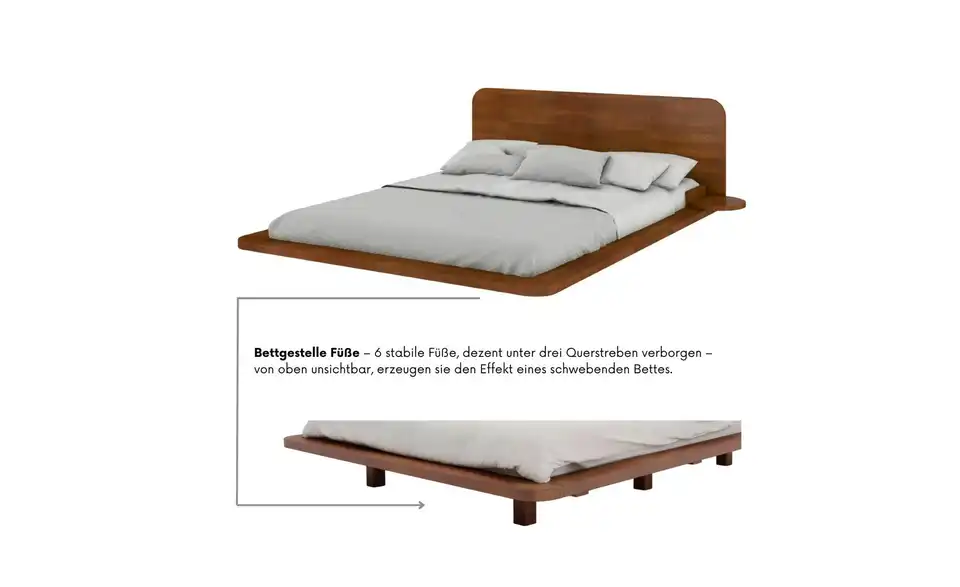 Massivholzbett Japandic nussbaumfarben, Detailansicht