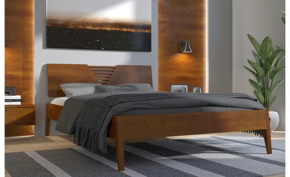 Massivholzbett Wolomin nussbaumfarben, in Wohnsituation