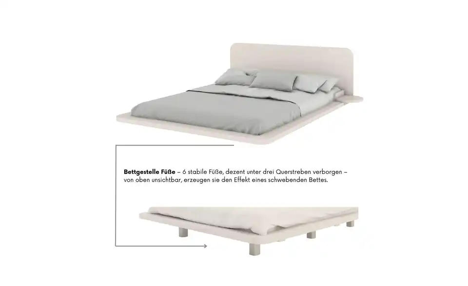 Massivholzbett Japandic in weiß, Detailansicht