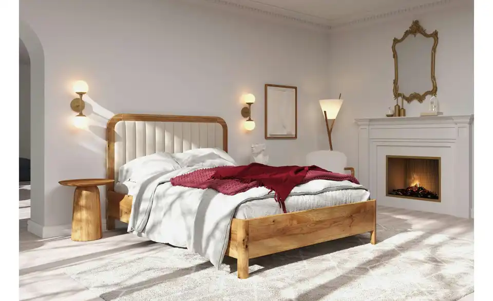 Massivholzbett Eiche 140x200, in Wohnsituation