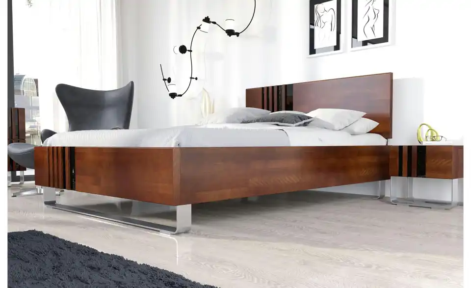 Massivholzbett Kielce nussbaumfarben, Detailansicht