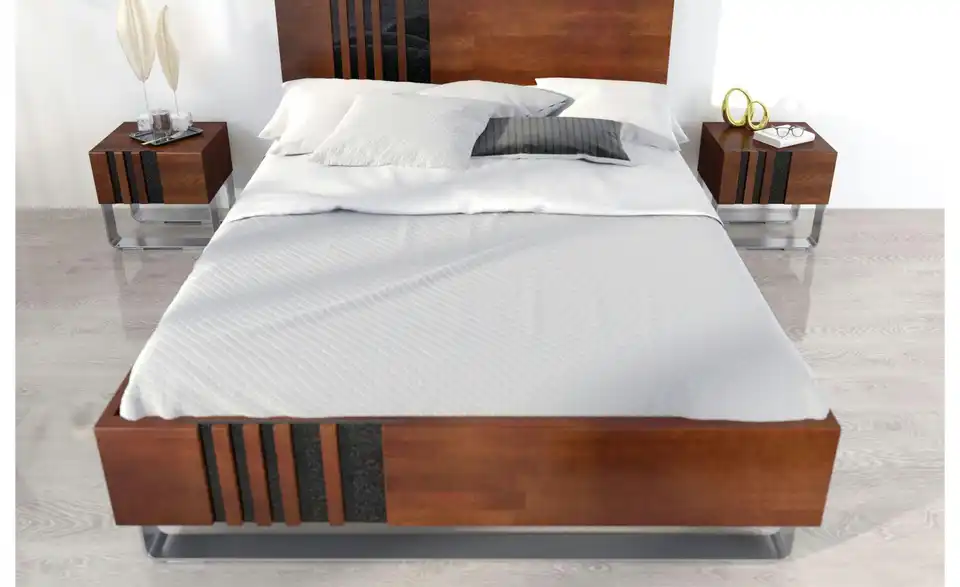 Massivholzbett Kielce nussbaumfarben, in Wohnsituation