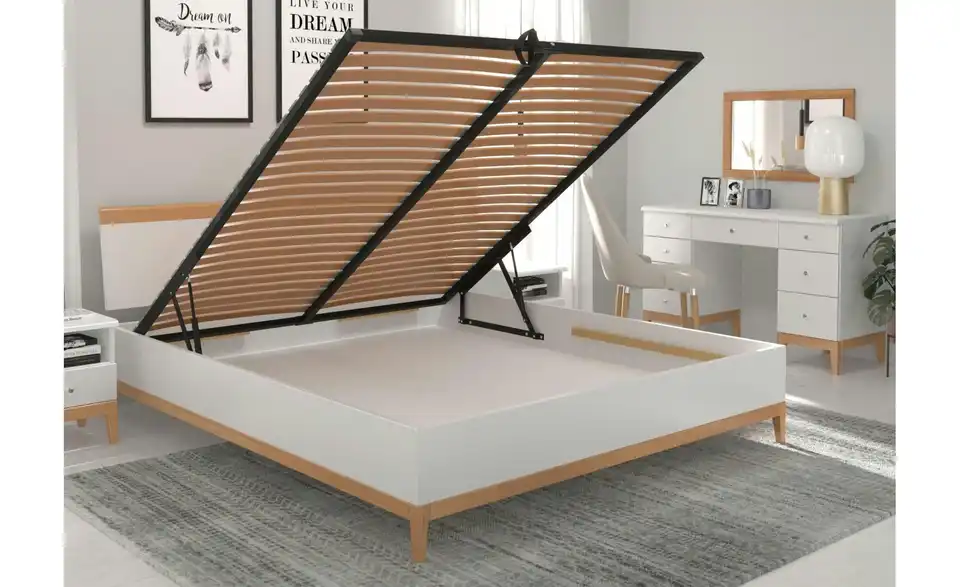 Massivholzbett Livia in weiß, in Wohnsituation