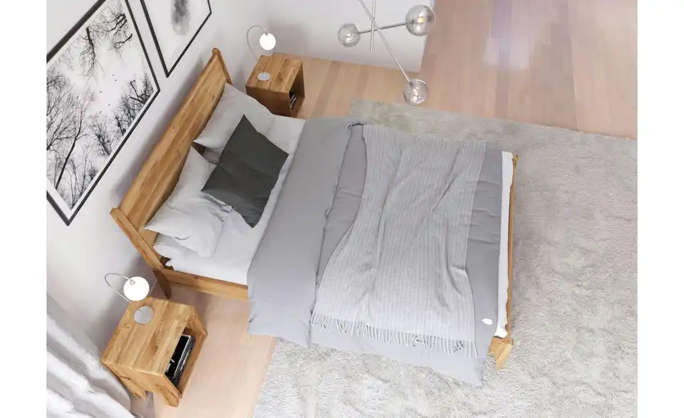 Massivholzbett Eiche 160x200, in Wohnsituation