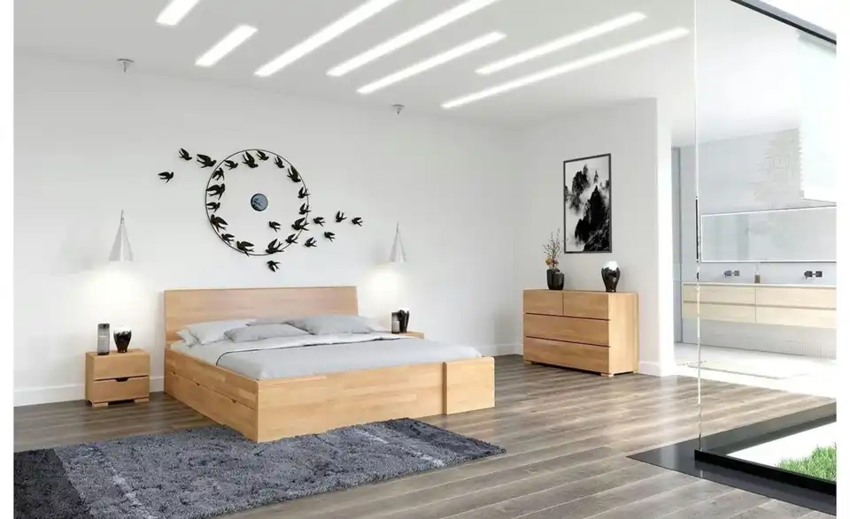 Massivholzbett Hessler mit Schubkästen, in Wohnsituation