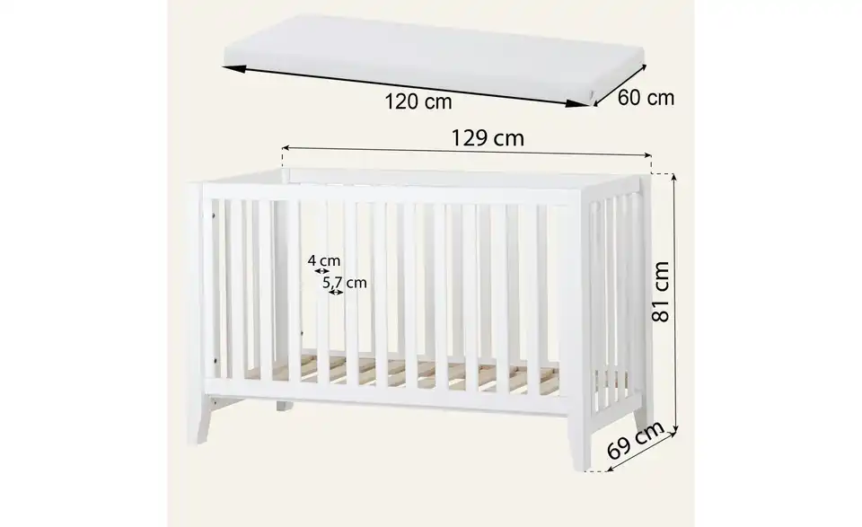 Hoppekids Babybett, Bemaßung
