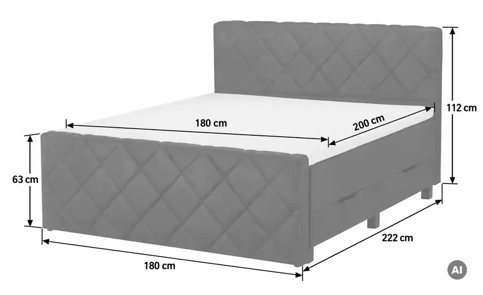 Boxspringbett Shropshire, Bemaßung