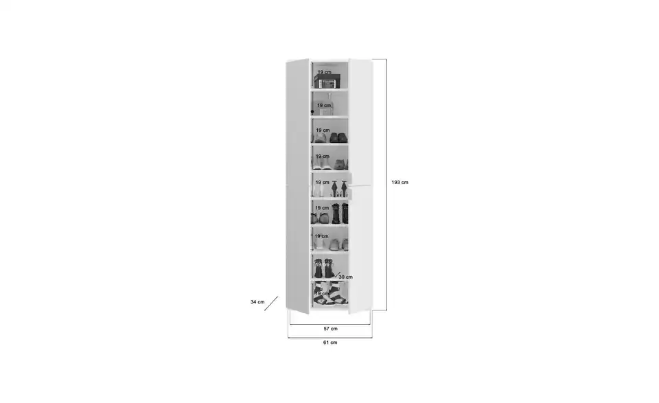 Mehrzweckschrank-Set Projekt X, Bemaßung