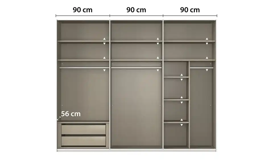 meinSchrank Schwebetürenschrank Regina inklusive Zubehör, Bemaßung
