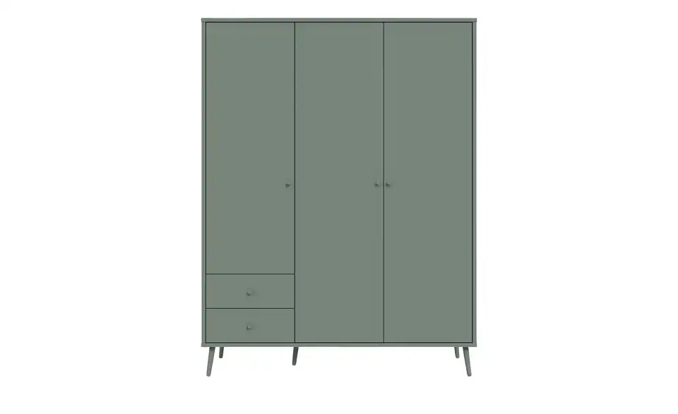 Kleiderschrank Hemsby 3-türig, Salbeigrün, mit Einlegeböden, Frontansicht