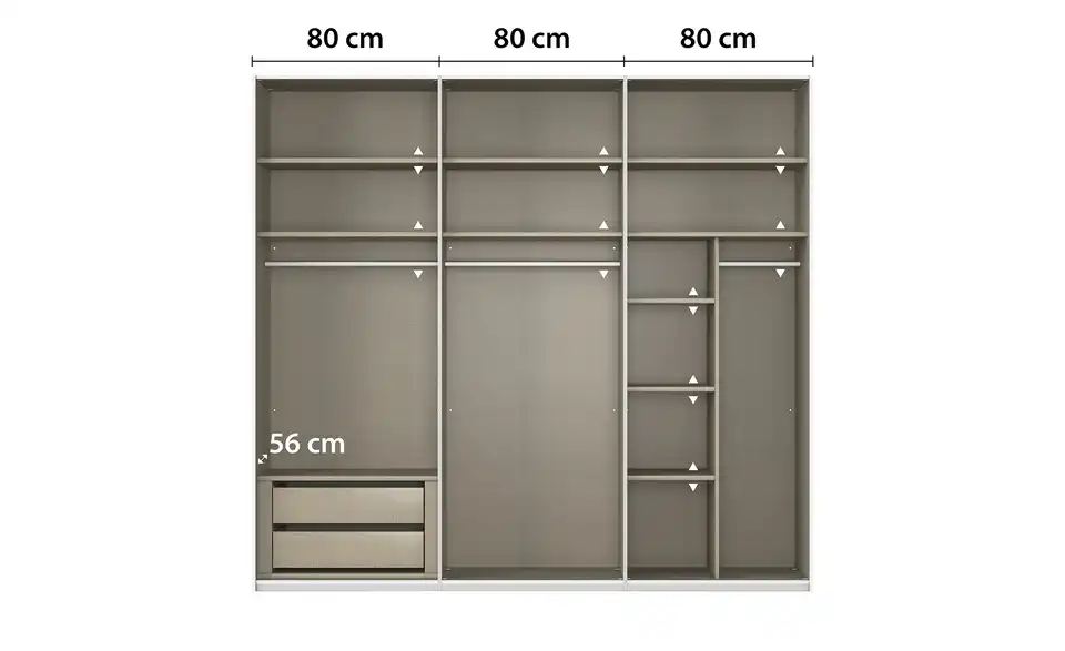 meinSchrank Schwebetürenschrank Regina inklusive Zubehör, Bemaßung