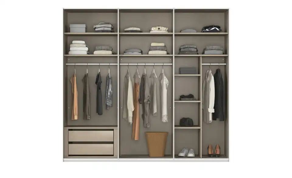 meinSchrank Schwebetürenschrank Regina inklusive Zubehör, geöffnet