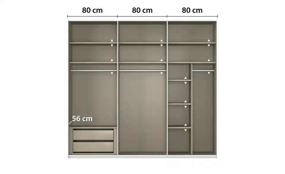 meinSchrank Schwebetürenschrank Regina inklusive Zubehör, Bemaßung