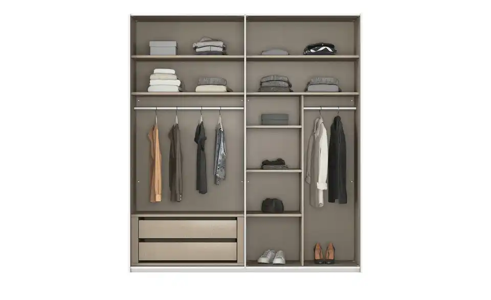 meinSchrank Schwebetürenschrank Regina inklusive Zubehör, geöffnet